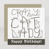 Crazy Cat Lady Quirky Typografie Happy Birthday (Vorne/Hinten)