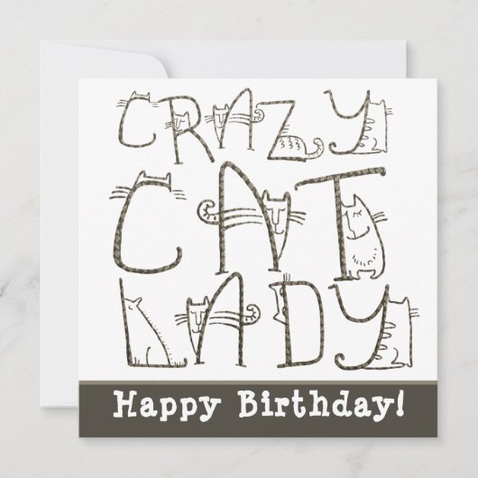Crazy Cat Lady Quirky Typografie Happy Birthday (Vorderseite)