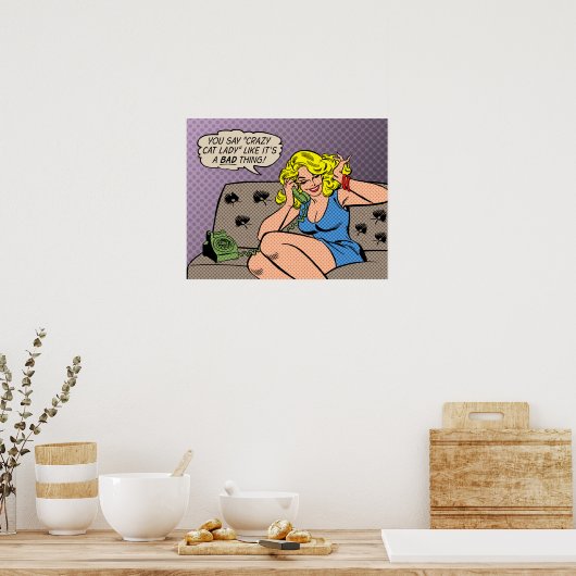 "Crazy Cat Lady" Retro Comic Art Poster (Küche)