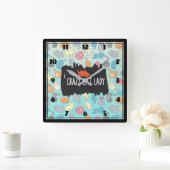 Crazy Cat Lady spielende Katze Muster Quadratische Wanduhr (Zuhause)