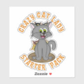 CRAZY CAT LADY STARTER KIT Funny Cartoon Aufkleber (Blatt)