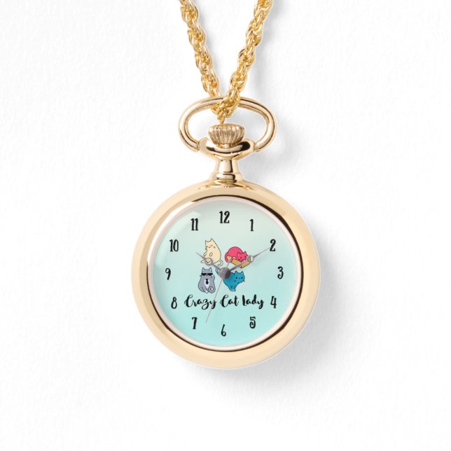 Crazy Cat Lady und 4 Niedliche Katzen Armbanduhr (Vorderseite)