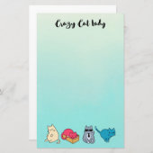Crazy Cat Lady und 4 Niedliche Katzen Briefpapier (Vorne/Hinten)