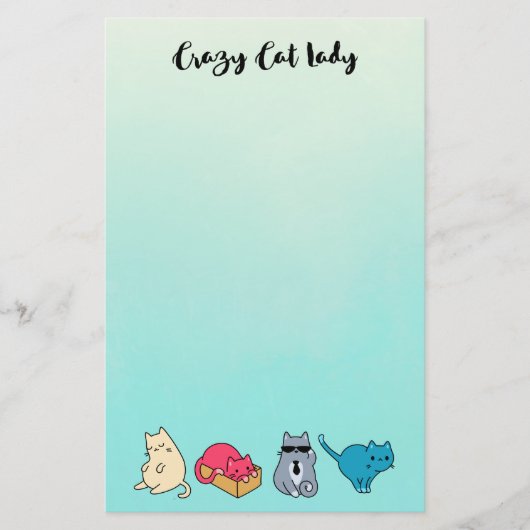 Crazy Cat Lady und 4 Niedliche Katzen Briefpapier (Vorderseite)