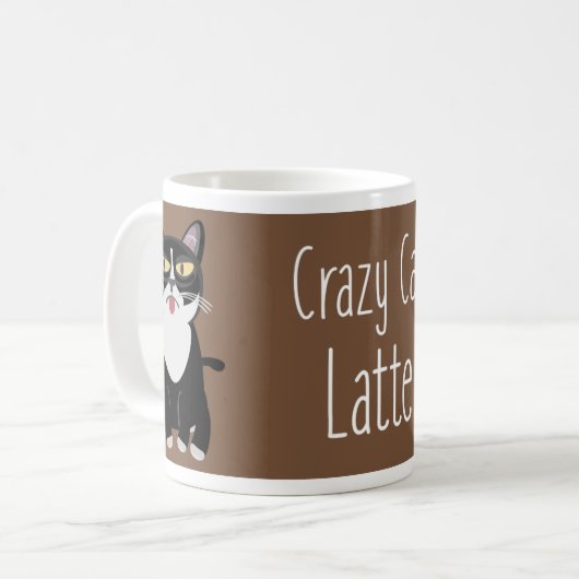 Crazy Cat Latte Funny Kitty Slogan Cartoon Kaffeetasse (Vorderseite Links)