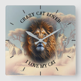 "CRAZY CAT LOVER" Quadrat Personalisierte Wall-Uhr Quadratische Wanduhr