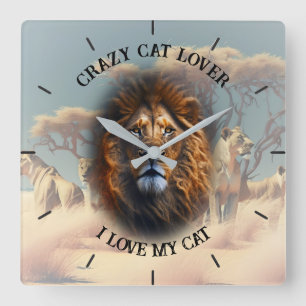 "CRAZY CAT LOVER" Quadrat Personalisierte Wall-Uhr Quadratische Wanduhr