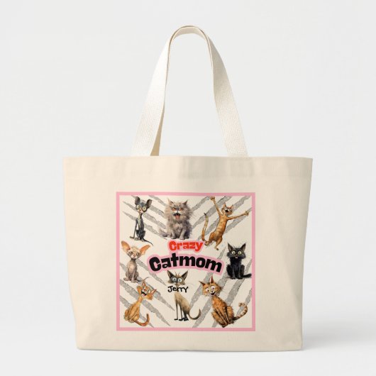 Crazy Cat Mama mit Personalisiertem Namen Jumbo Stoffbeutel (Vorne)