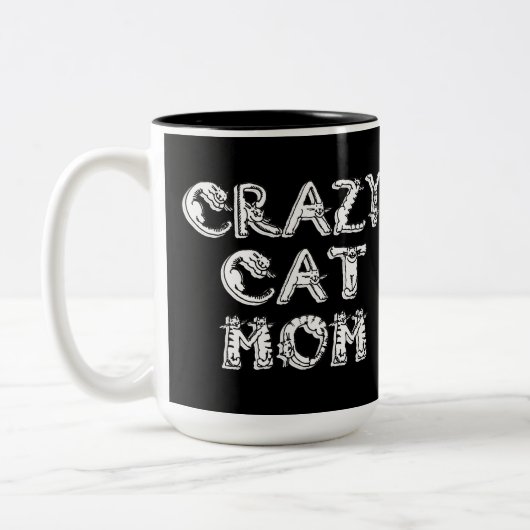 Crazy Cat Mama White Logo Zweifarbige Tasse (Links)