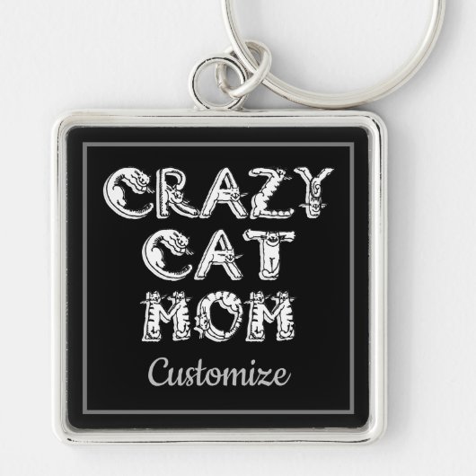 Crazy Cat Mama White Logos Schlüsselkette Schlüsselanhänger (Vorne)