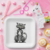 Crazy Cat On White Pappteller (Party)