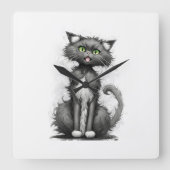 Crazy Cat On White Quadratische Wanduhr (Vorderseite)