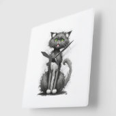Crazy Cat On White Quadratische Wanduhr (Winkel)