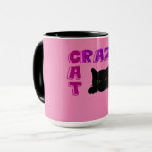 "CRAZY CAT" Tasse in schwarz und rosa. (Vorderseite Links)