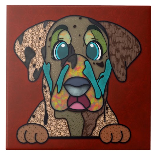 Crazy Catahoula Hund Gesicht Keramik Tile Fliese (Vorderseite)
