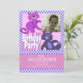 Crazy Cats Birthday Foto Einladung (Stehend Vorderseite)