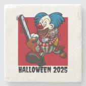 Crazy Chainsaw Clown Halloween Editable Text Year Steinuntersetzer (Vorderseite)