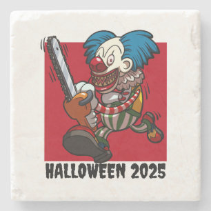 Crazy Chainsaw Clown Halloween Editable Text Year Steinuntersetzer
