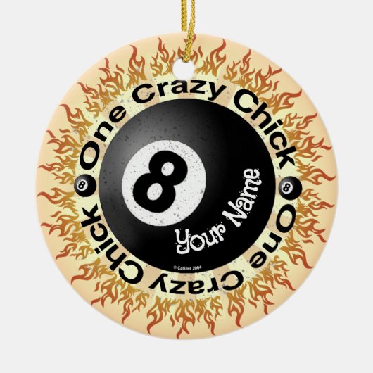 Crazy Chick Eightball Keramik Ornament (Vorne)
