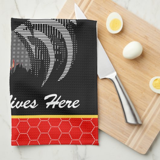 Crazy Chicken Lady l Memphis Style Rooster Geschirrtuch (Viertel Falte)