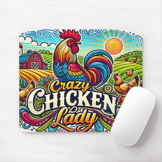 Crazy Chicken Lady Mousepad (Mit Mouse)