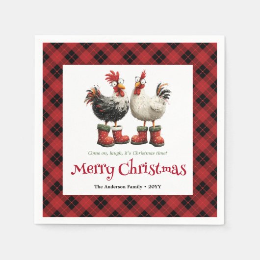 Crazy Christmas chickens napkin editable name set Serviette (Vorderseite)