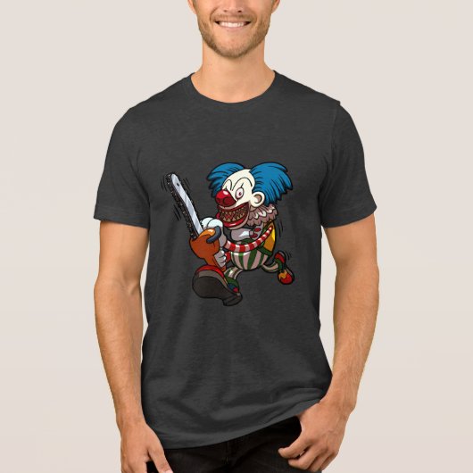 Crazy Clown Halloween Horror Chainsaw Cartoon Tri-Blend Shirt (Vorderseite)