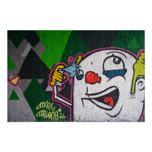 Crazy Clown mit Spray Can Graffiti Poster (Vorderseite)