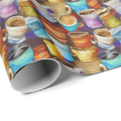 Crazy Coffee Cups Watercolor Muster Geschenkpapier (Rolleneckpunkt)