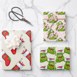 Crazy Colorful Monster Weihnachtsmuster Geschenkpapier Set