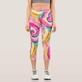 Crazy Colorful Psychedelic Festive Gefärbte Krawat Capri Leggings