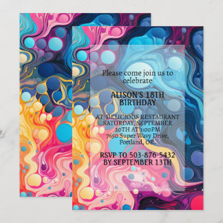 Crazy Colorful Wavy Print Geburtstagsparty Einladung