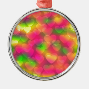 Crazy Colors Hearts Bokeh ROUND ORNAMNET Ornament Aus Metall