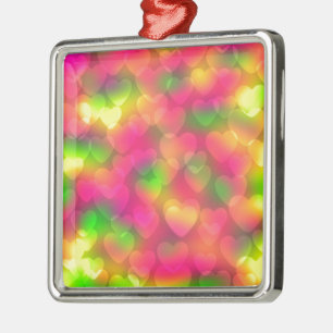 Crazy Colors Hearts Bokeh Sq Ornament Aus Metall