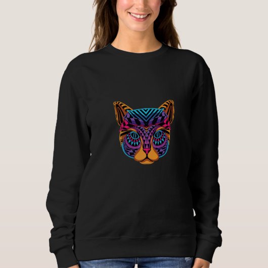 Crazy Colourful Cat Cat  Mandala Hoodie (Vorderseite)