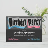 Crazy Cool Blue & Pink Geburtstagsparty Einladung (Stehend Vorderseite)