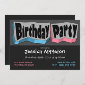 Crazy Cool Blue & Pink Geburtstagsparty Einladung (Vorne/Hinten)