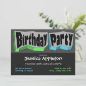 Crazy Cool Green & Blue Geburtstagsparty Einladung (Stehend Vorderseite)