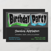 Crazy Cool Green & Blue Geburtstagsparty Einladung (Vorne/Hinten)