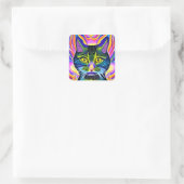 Crazy Coole Mit Augen Spirituosen farbige Katze Quadratischer Aufkleber (Tasche)