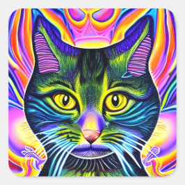 Crazy Coole Mit Augen Spirituosen farbige Katze Quadratischer Aufkleber