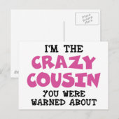 Crazy Cousin Humorer Familienspass - Rosa Postkarte (Vorne/Hinten)