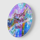 Crazy Craft Lady Blue Lila Butterfly Zickzack Col Große Wanduhr (Winkel)