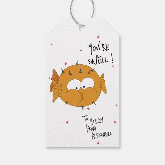 Crazy Cute “You’re Swell” Puffer Fish Pun  Geschenkanhänger (Rückseite)
