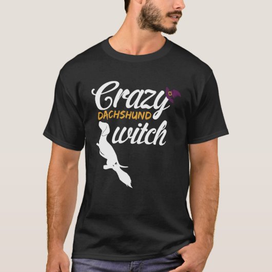Crazy Dackel Halloween Dog Hexe T-Shirt (Vorderseite)
