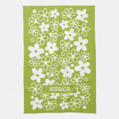 Crazy Daisy Muster in Spring Green mit Name Geschirrtuch (Vertikal)