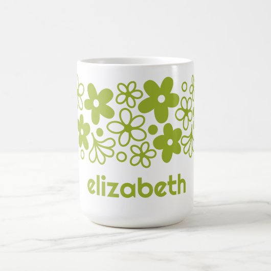 Crazy Daisy Muster in Spring Green mit Name Kaffeetasse (Mittel)