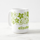 Crazy Daisy Muster in Spring Green mit Name Kaffeetasse (Vorderseite Links)
