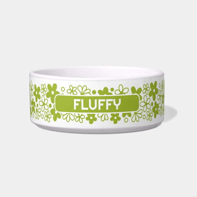 Crazy Daisy Muster in Spring Green mit Name Napf (Vorderseite)