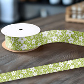 Crazy Daisy Muster in Spring Green Satinband